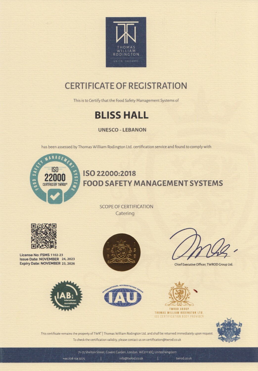 Bliss Hall FSMS